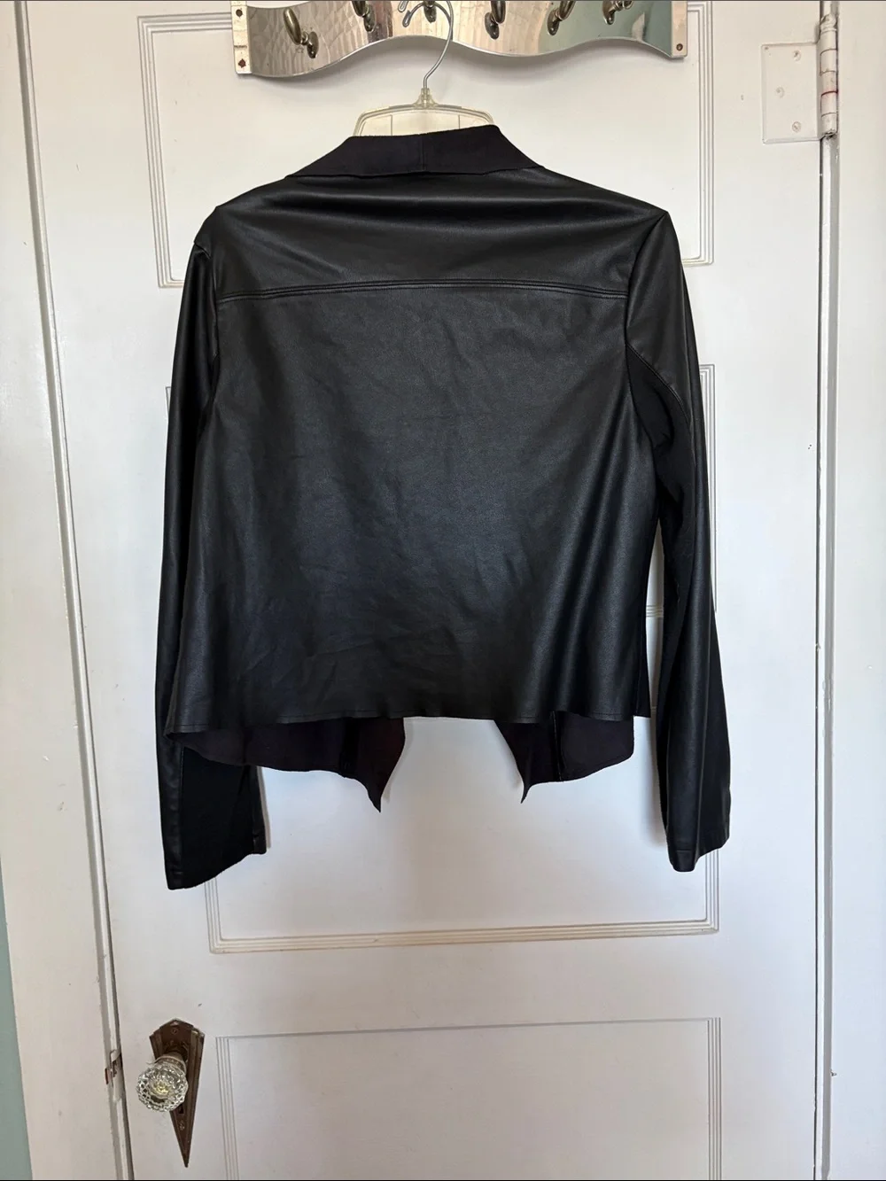 Philosophy Black Faux Leather Jacket with Draped Front Size L